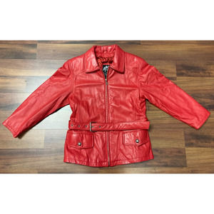 VINTAGE MS Maxima Red Leather Belted Zipper Jacket Womens‎ Small